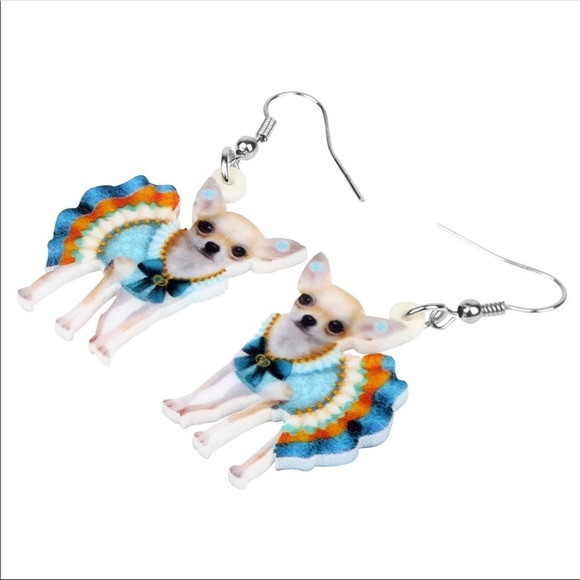 Chihuahua Dress Outfit Ruffles Acrylic Earrings - Picture 6 of 8